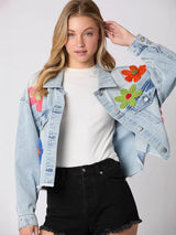 Denim Jacket with Flower Embroidery