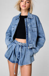 Cropped Denim Jacket with   Shorts