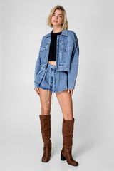Cropped Denim Jacket with   Shorts