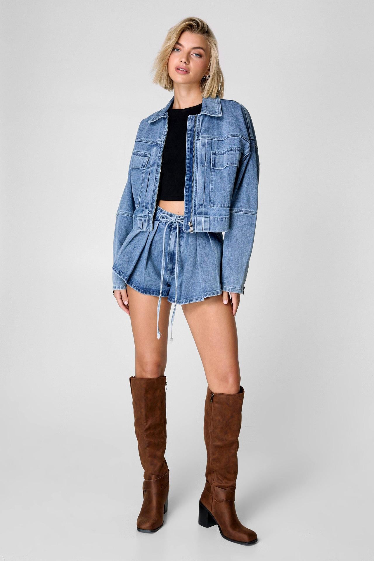 Cropped Denim Jacket with   Shorts