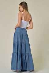 Boho-Chic Tiered Maxi Denim Skirt