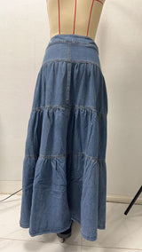 Boho-Chic Tiered Maxi Denim Skirt