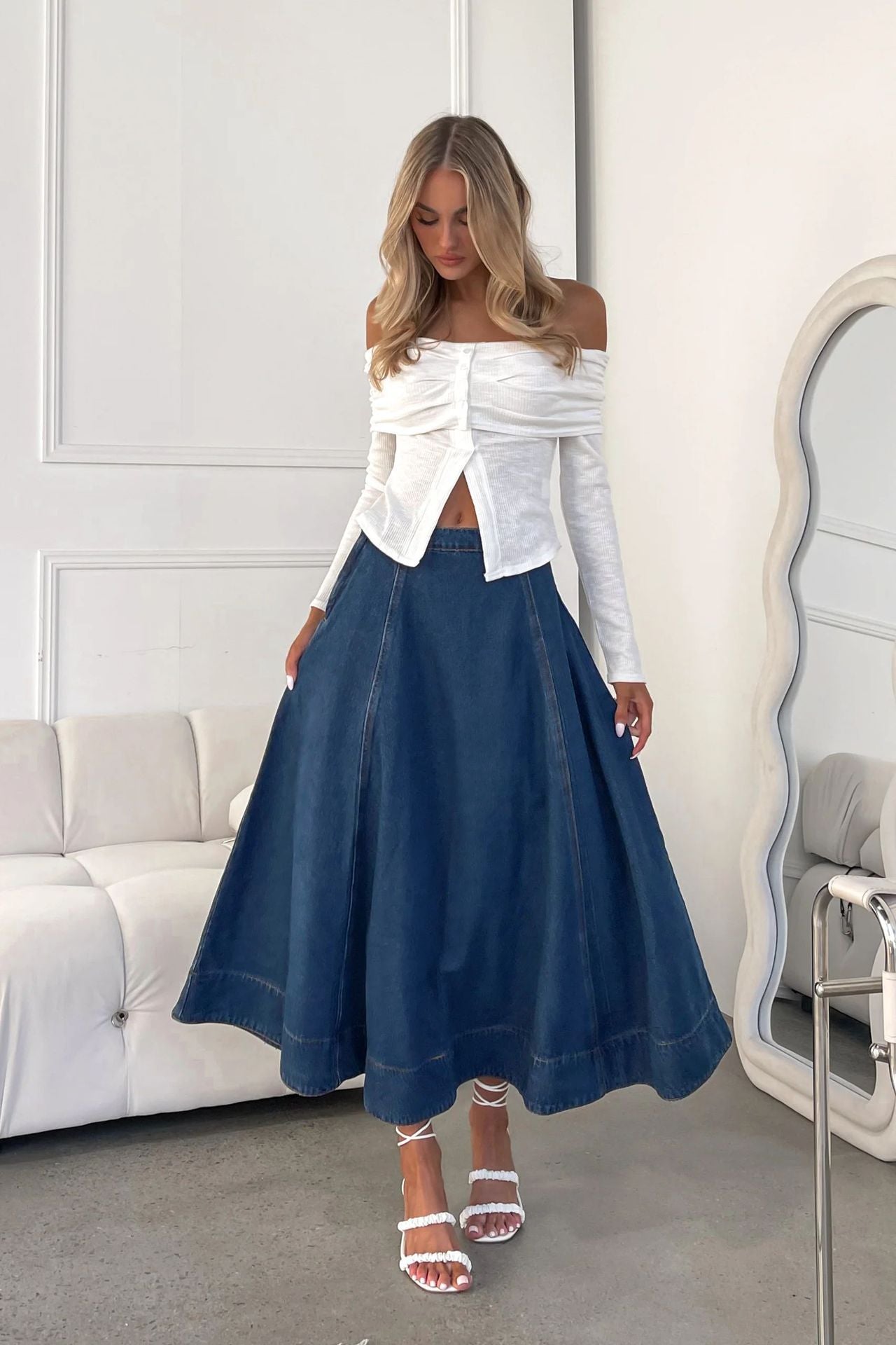 Flared Denim Maxi Skirt