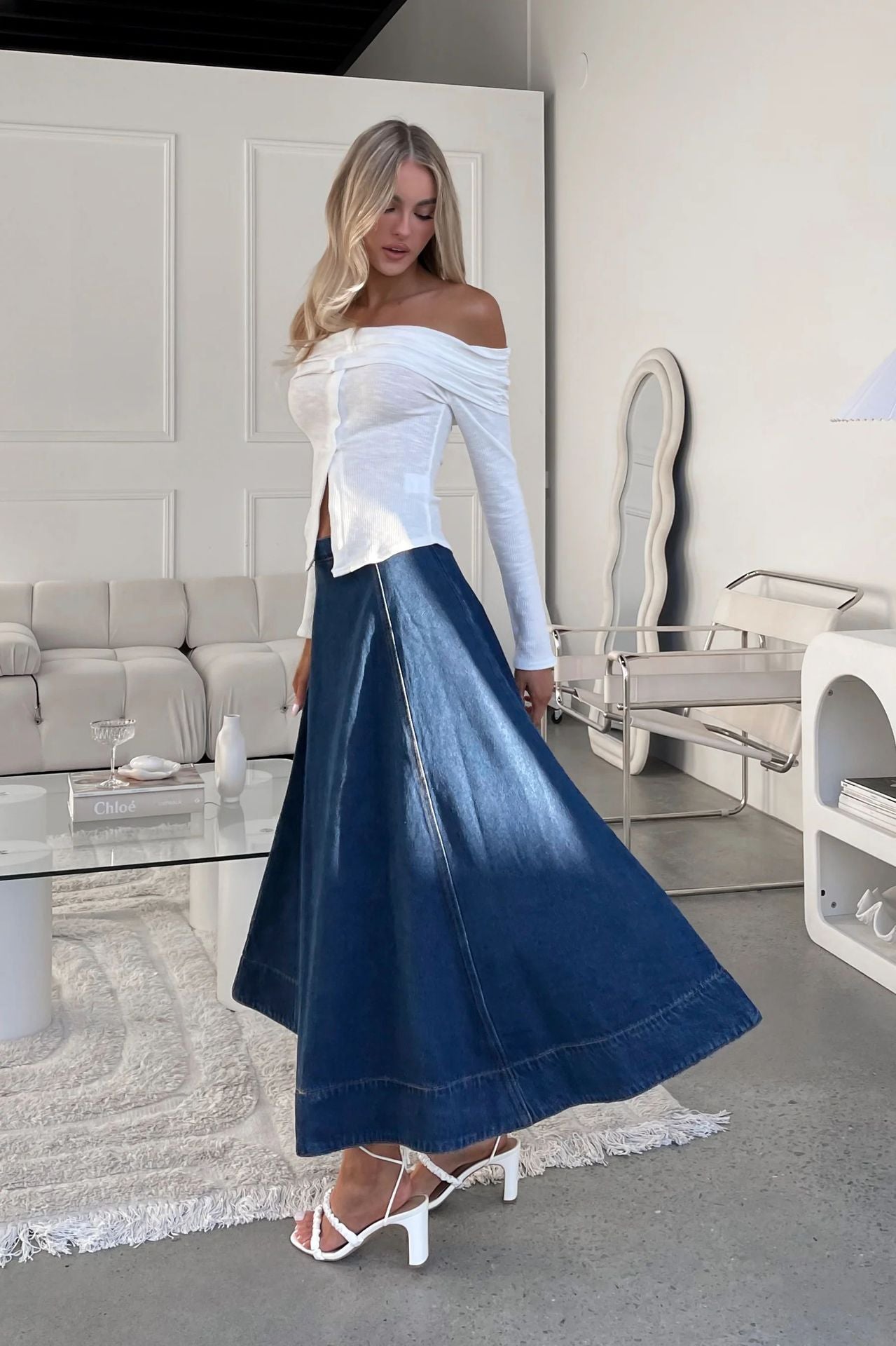 Flared Denim Maxi Skirt