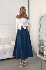 Flared Denim Maxi Skirt
