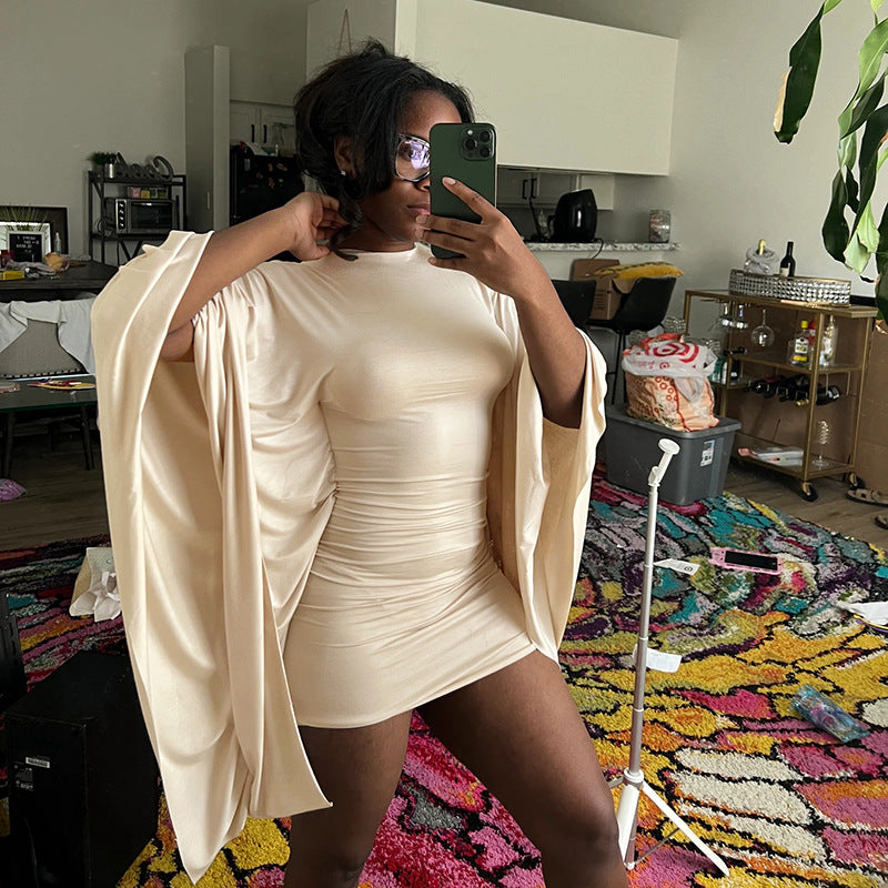 Elegant Beige Cape Dress