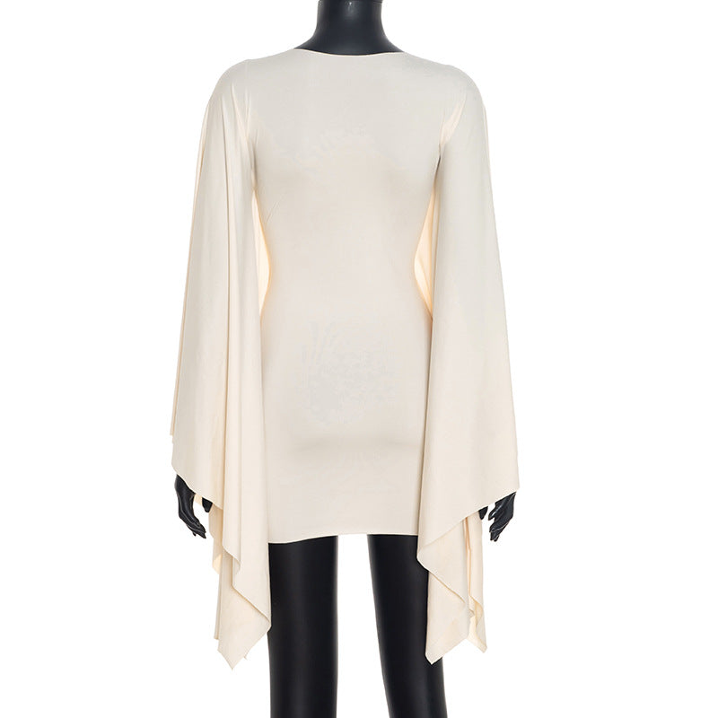 Elegant Beige Cape Dress