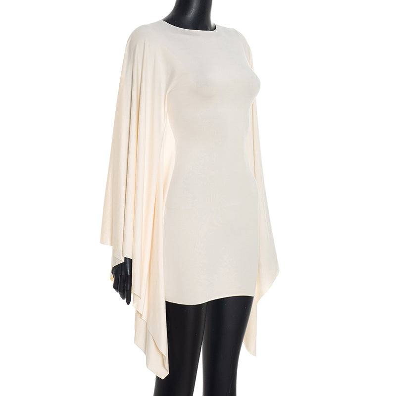 Elegant Beige Cape Dress