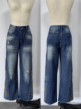 Wide-Leg Embroidered Flower Jeans