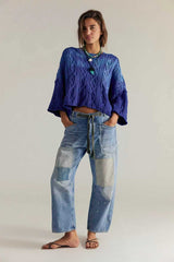 Casual Wide-Leg Paint-Splatter Pants