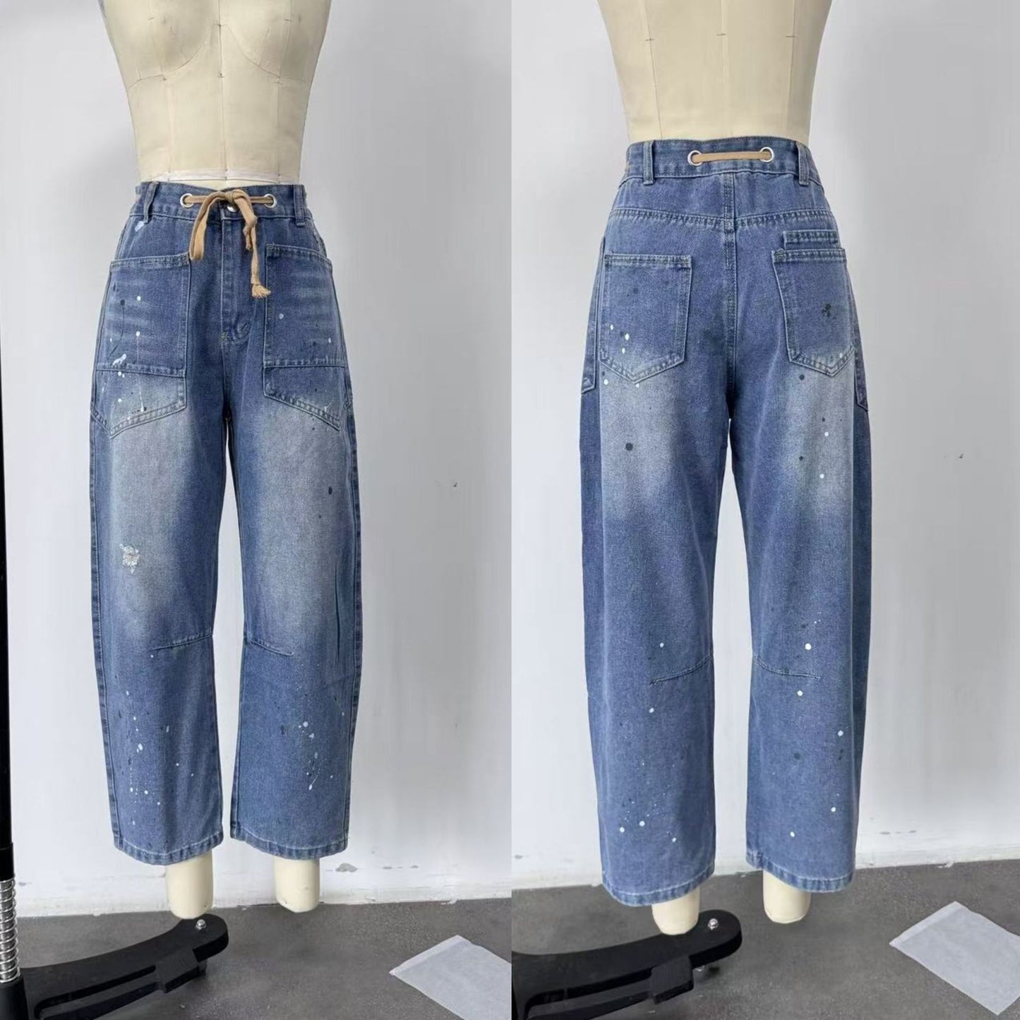 Casual Wide-Leg Paint-Splatter Pants