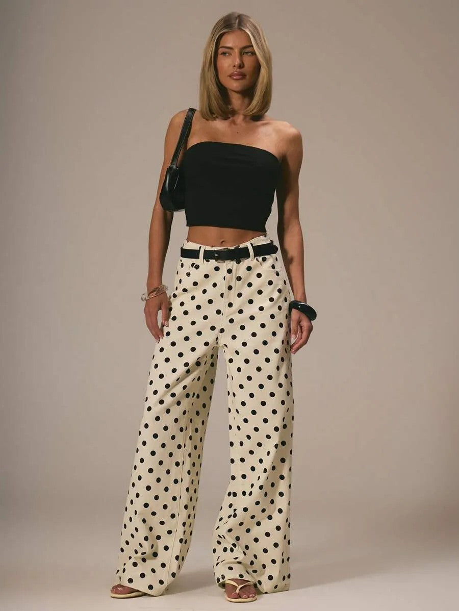 Wide-Leg Polka Dot Pants