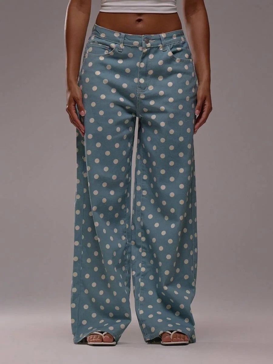 Wide-Leg Polka Dot Pants
