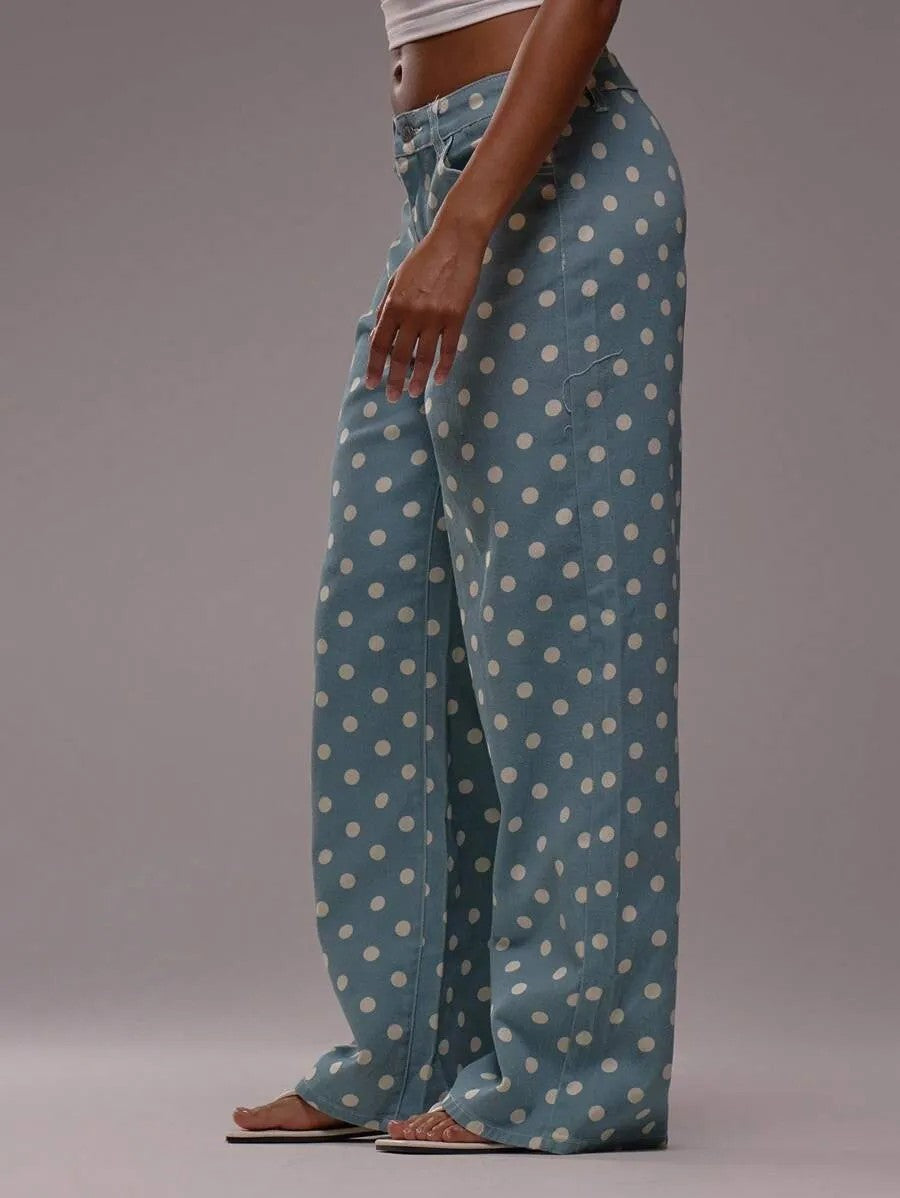 Wide-Leg Polka Dot Pants