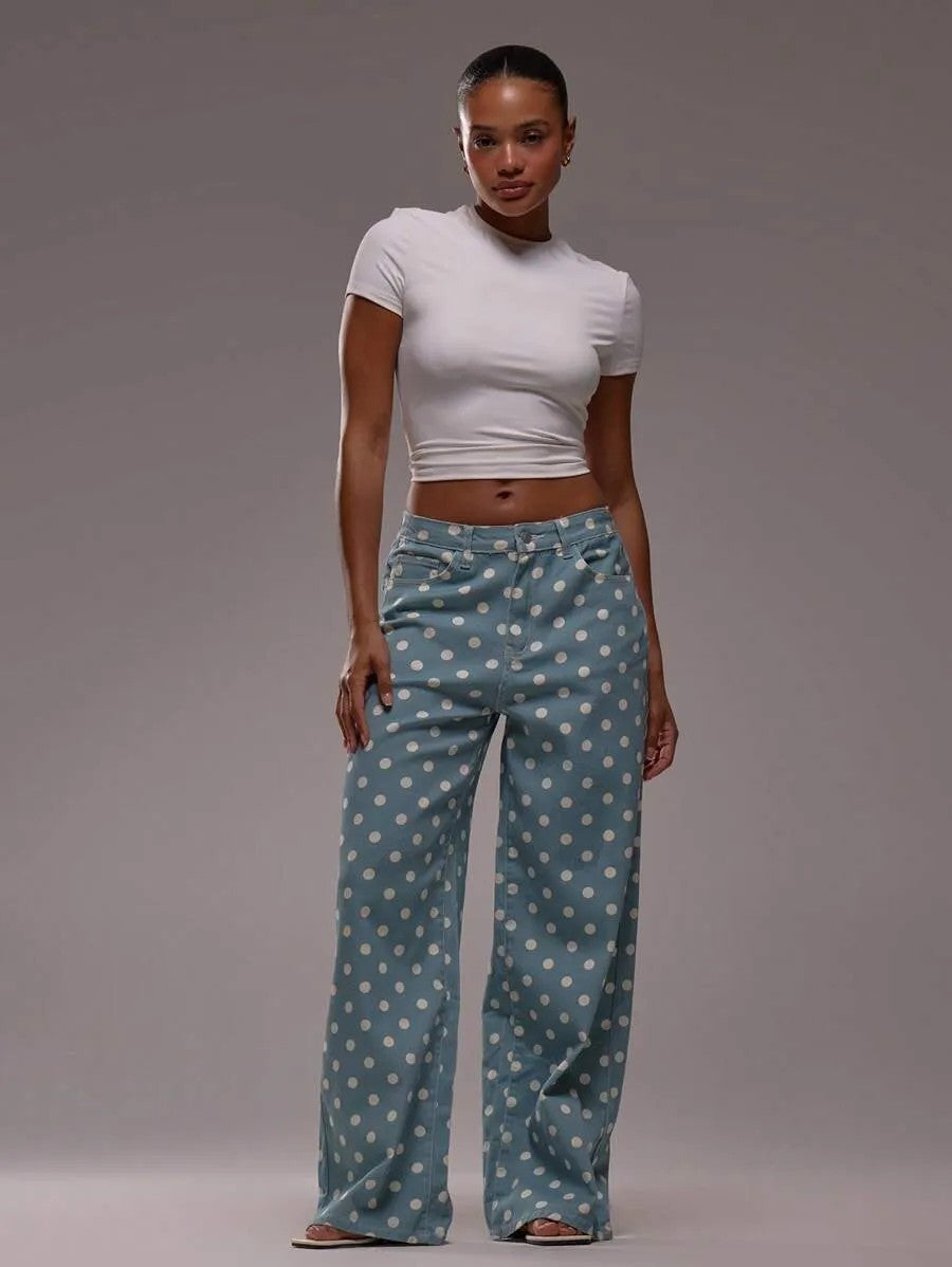 Wide-Leg Polka Dot Pants