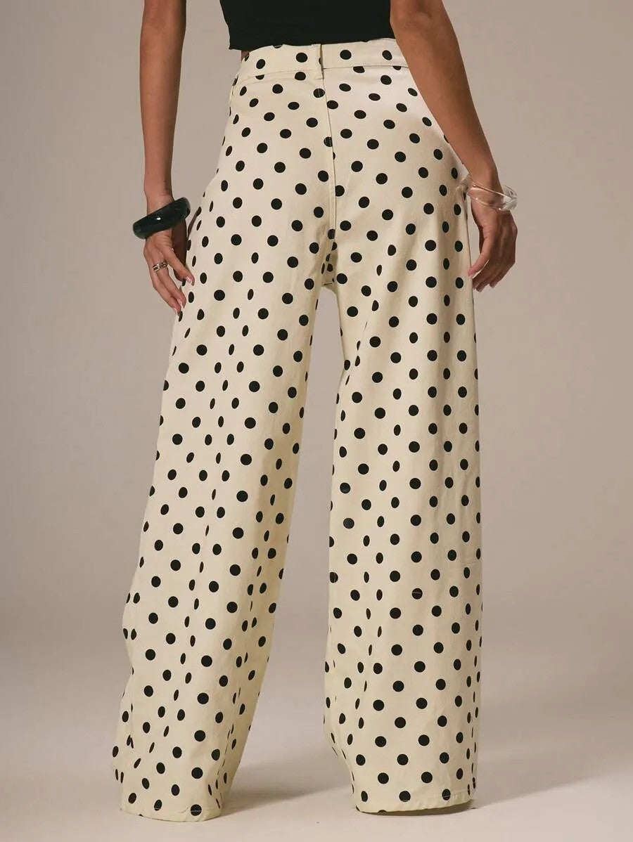 Wide-Leg Polka Dot Pants