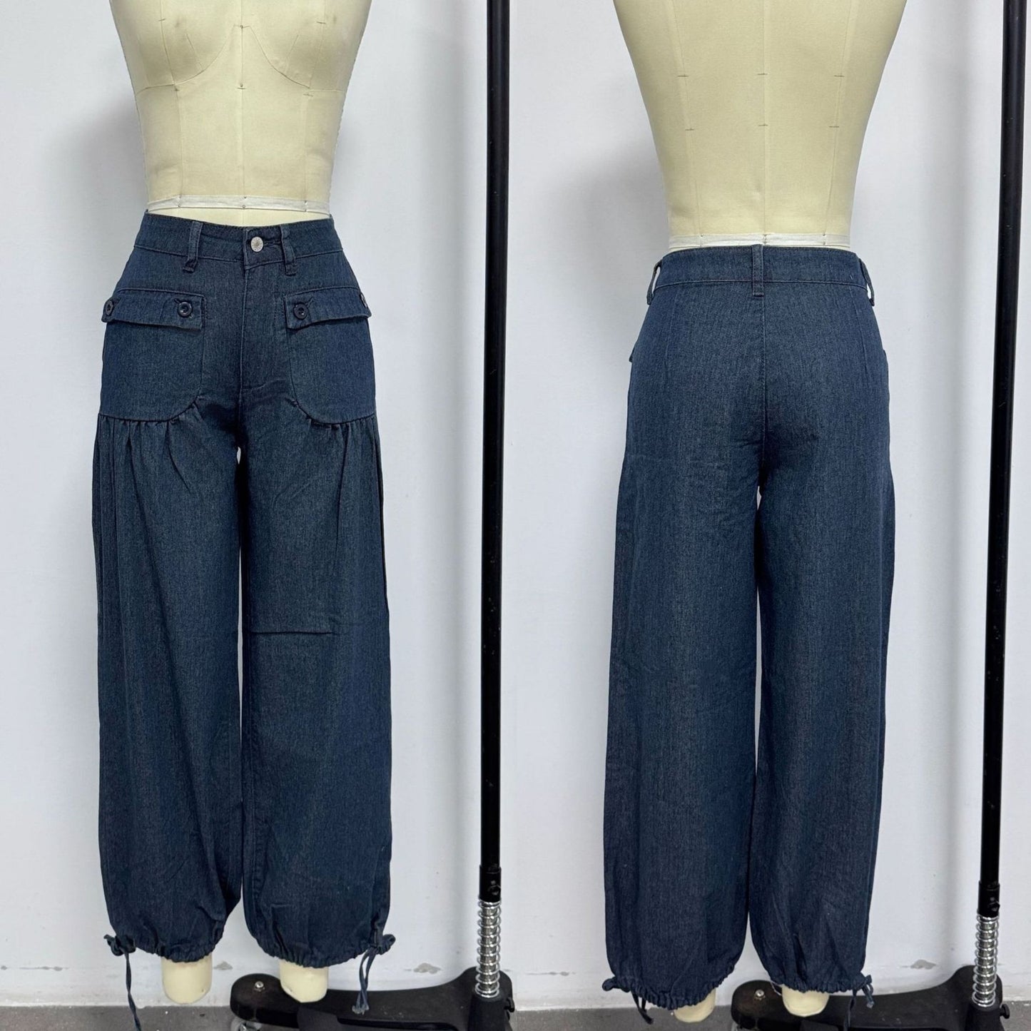 Bohemian Style Pleated Wide-Leg Jeans