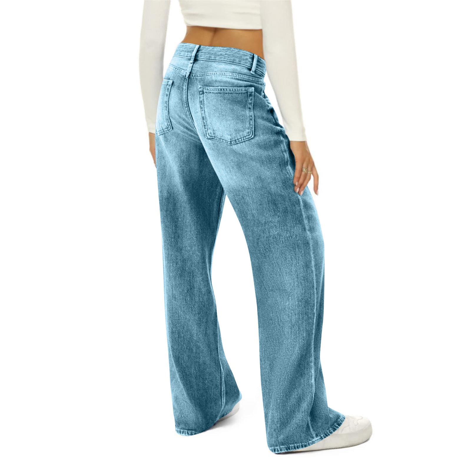 High-Waisted Wide-Leg Distressed Jeans