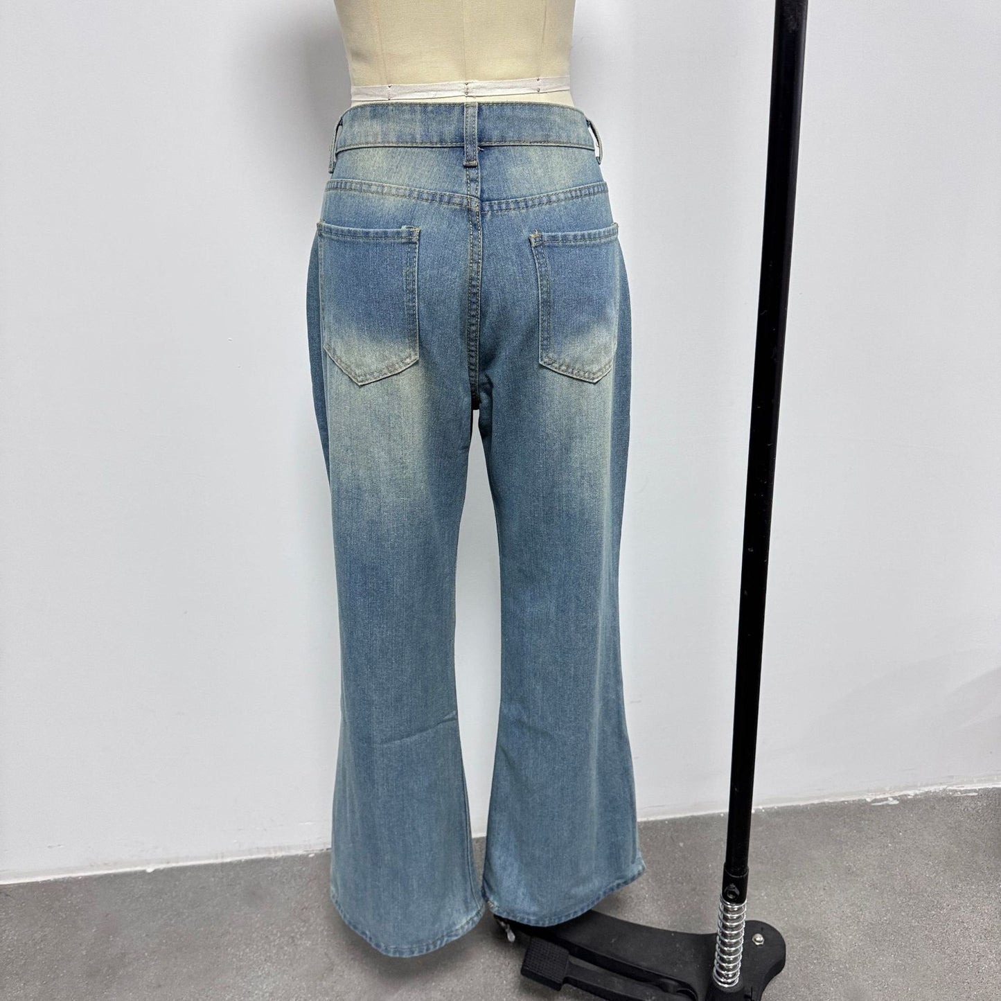 High-Waisted Wide-Leg Distressed Jeans