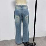 High-Waisted Wide-Leg Distressed Jeans