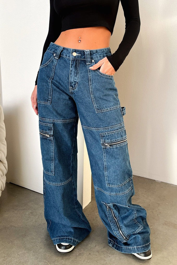 Casual Cargo Wide-Leg Jeans