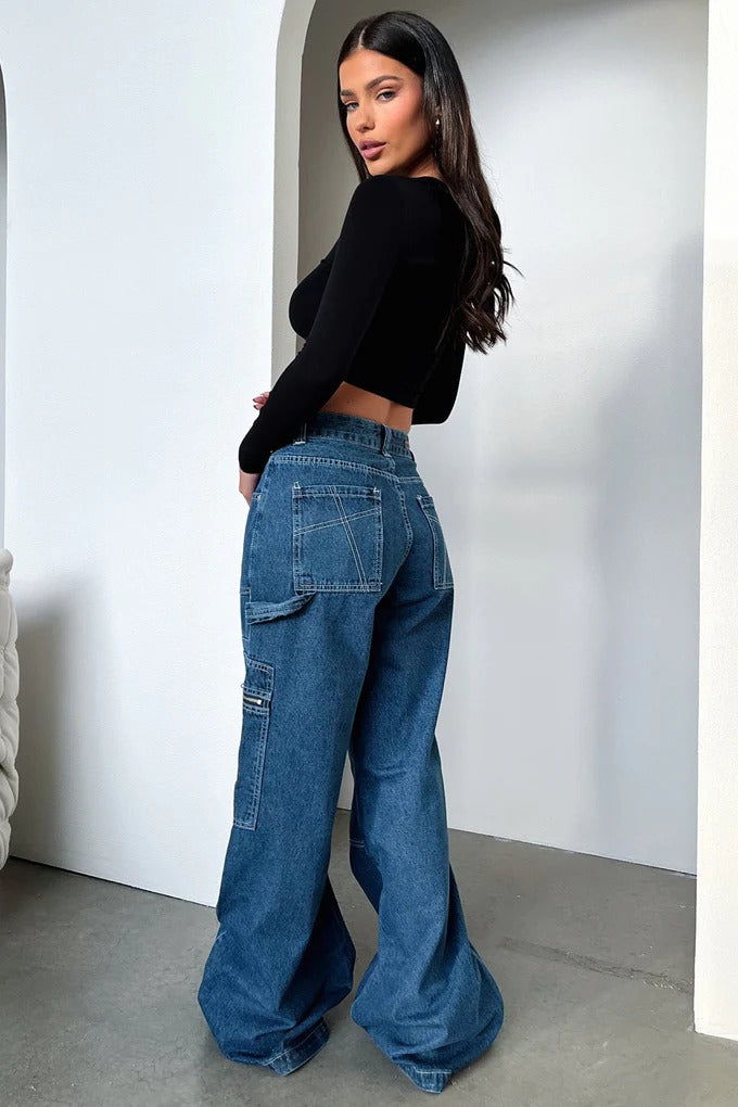 Casual Cargo Wide-Leg Jeans
