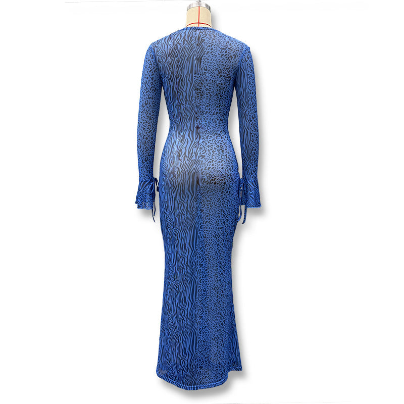 Ruched Animal Print Maxi Dress