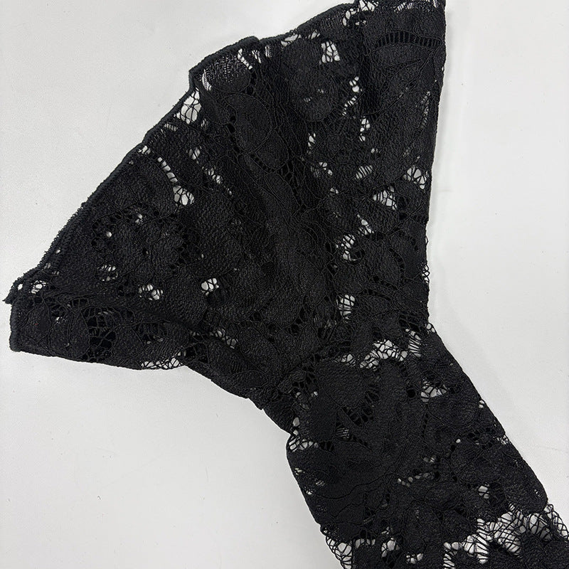 Chic Black Lace Flared Sleeve Jumpsuit