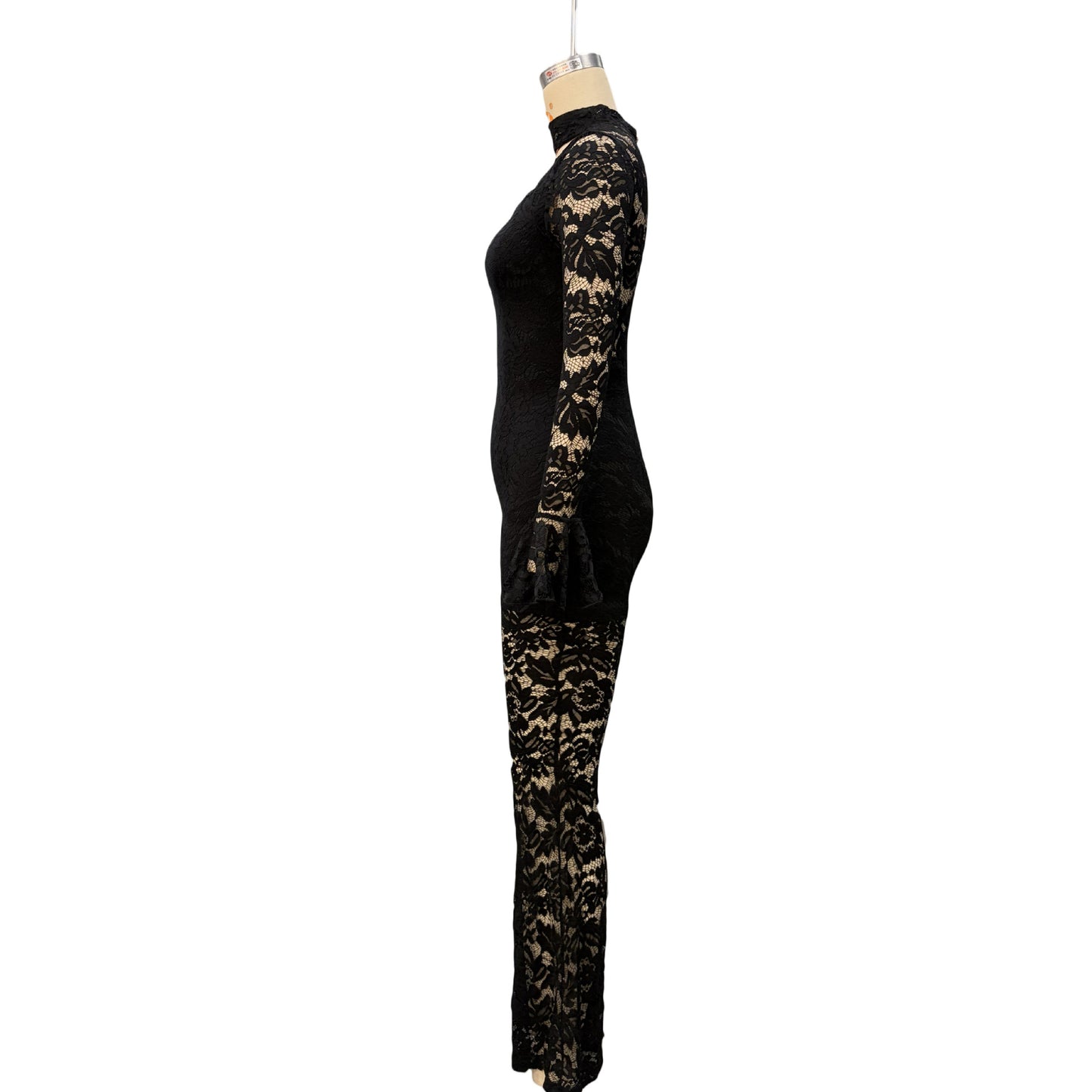 Chic Black Lace Flared Sleeve Jumpsuit