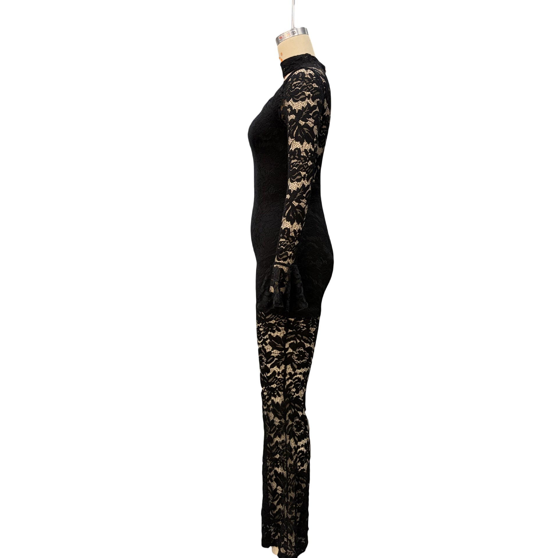 Chic Black Lace Flared Sleeve Jumpsuit