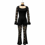 Chic Black Lace Flared Sleeve Jumpsuit