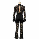 Chic Black Lace Flared Sleeve Jumpsuit