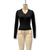 Lace-Trim Long Sleeve Top