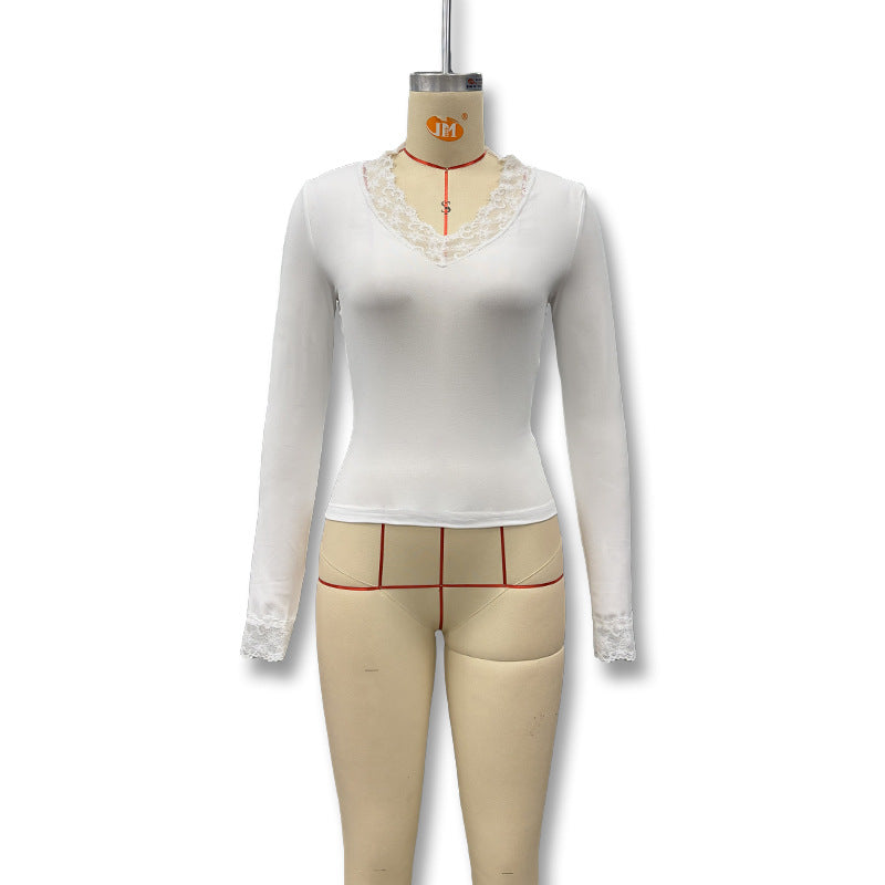 Lace-Trim Long Sleeve Top