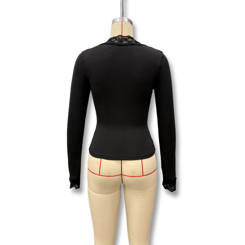 Lace-Trim Long Sleeve Top