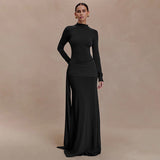 Long Sleeve Maxi Dress with Draped Waist