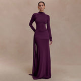 Long Sleeve Maxi Dress with Draped Waist