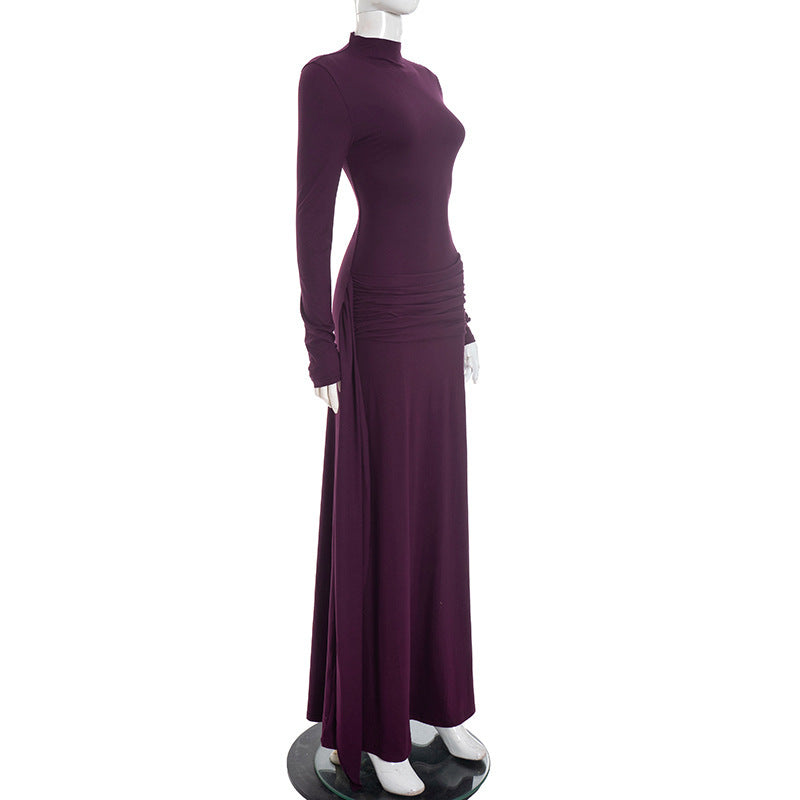 Long Sleeve Maxi Dress with Draped Waist