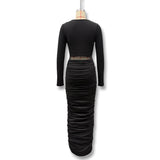 Long-Sleeve Ruched Evening Gown