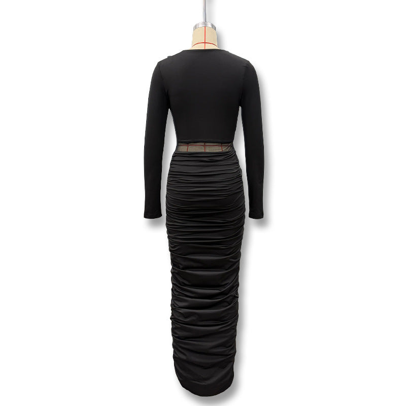 Long-Sleeve Ruched Evening Gown