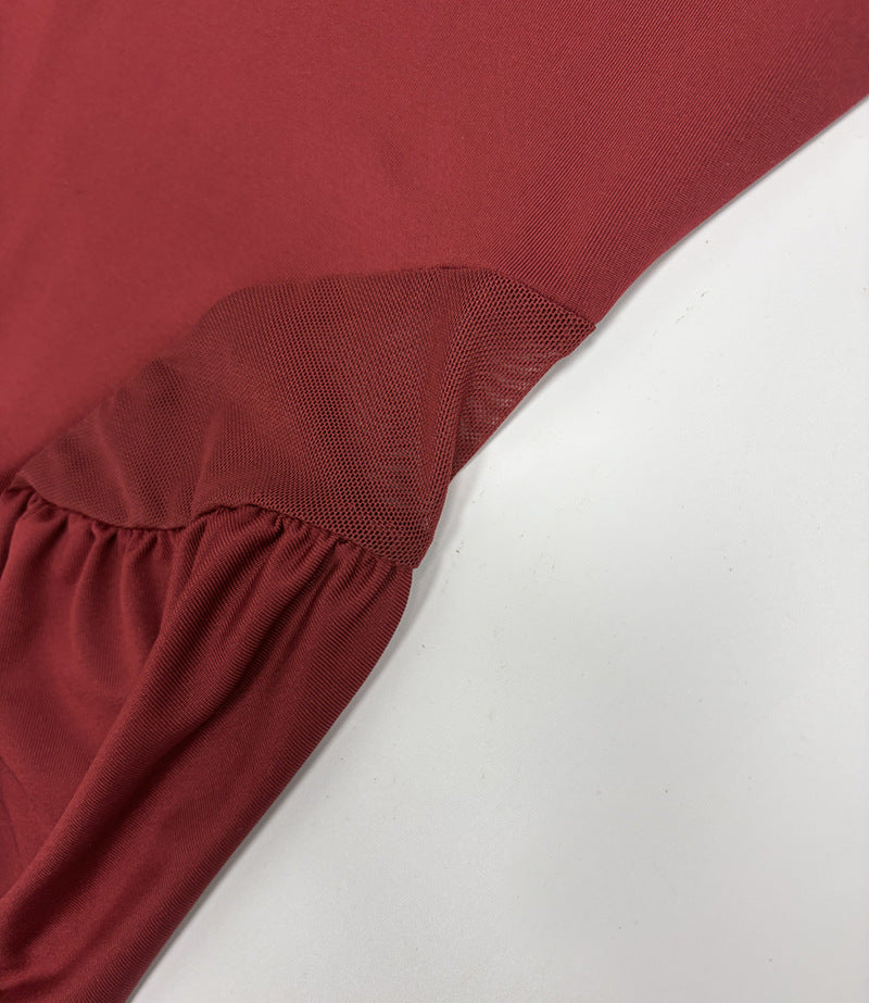 Long-Sleeve Ruched Evening Gown