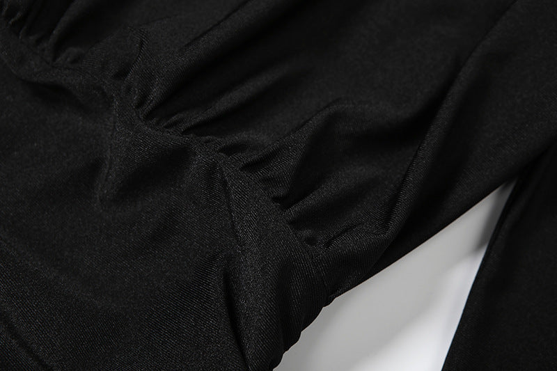 High-Neck Dress with Puff Shoulders