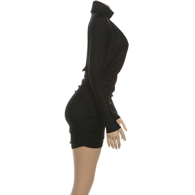 High-Neck Dress with Puff Shoulders