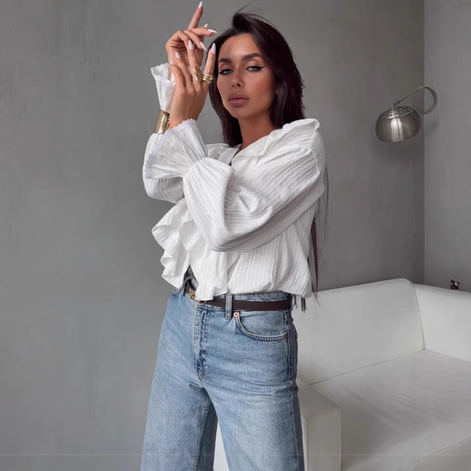 Elegant White Ruffled Blouse