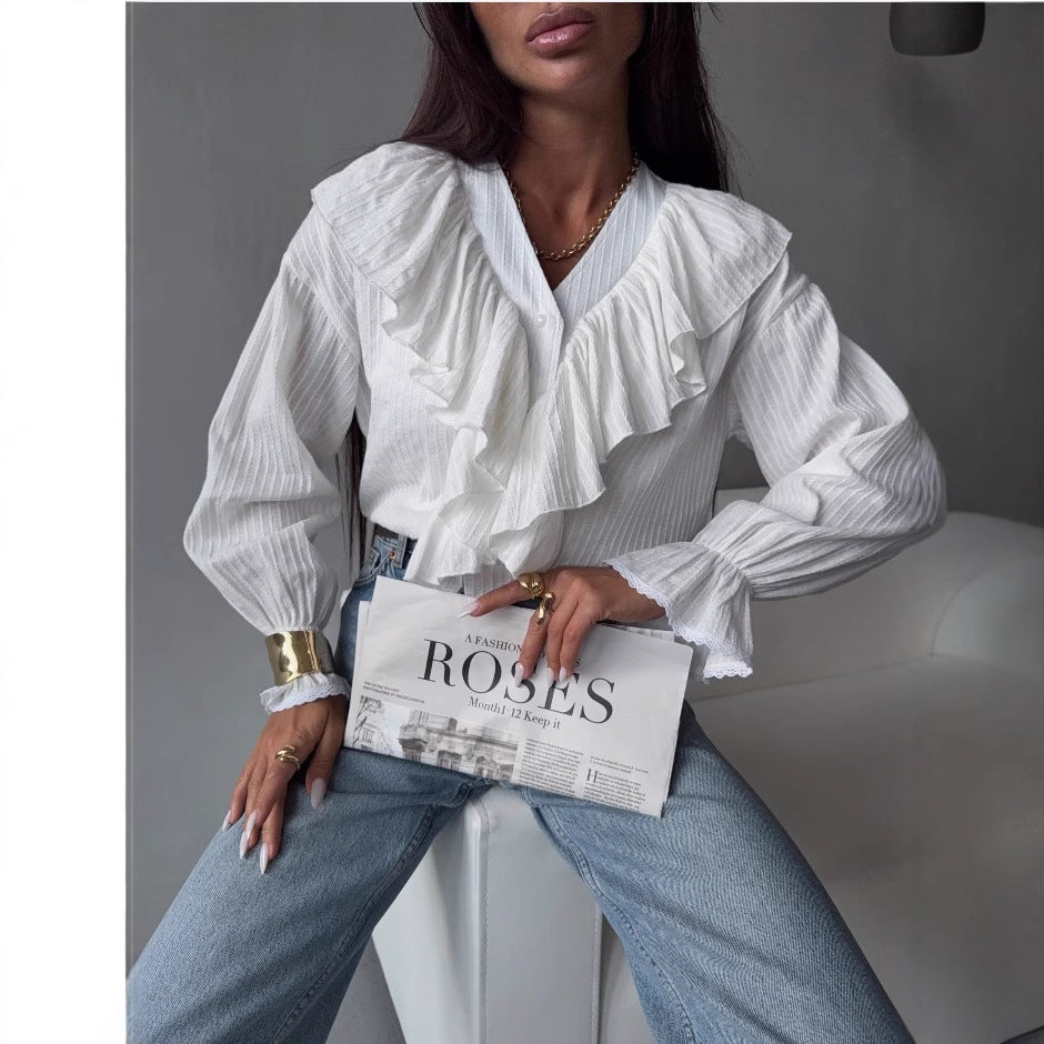 Elegant White Ruffled Blouse