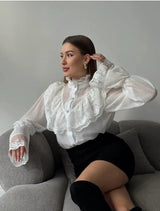 Ruffled Lace-Detail Blouse