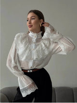 Ruffled Lace-Detail Blouse