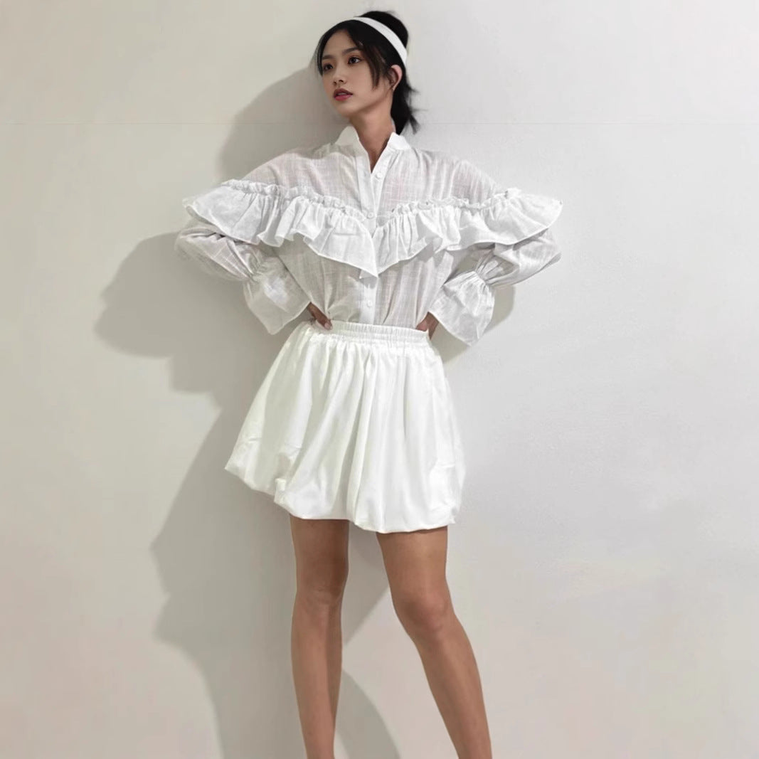 Chic White Ruffled Detail Blouse