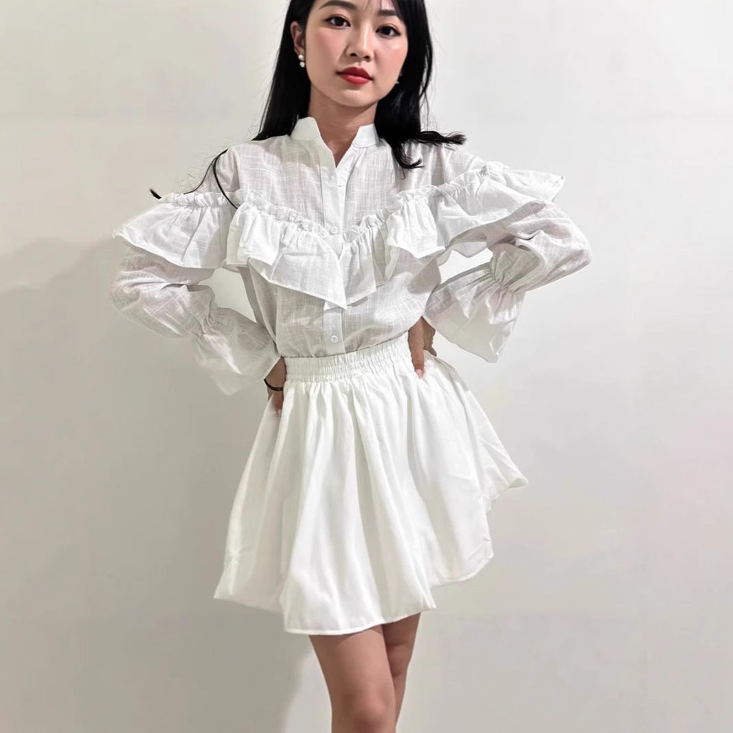 Chic White Ruffled Detail Blouse