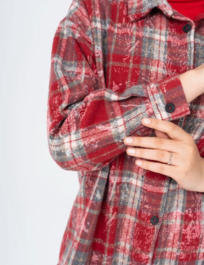 Plaid Flannel Jacket with Distressed Finish